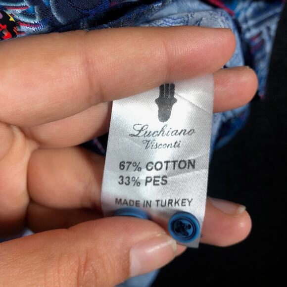 Luchiano Visconti Mens Shirt Red Blue Illusion Geometric Long Sleeve Larges - Picture 7 of 12